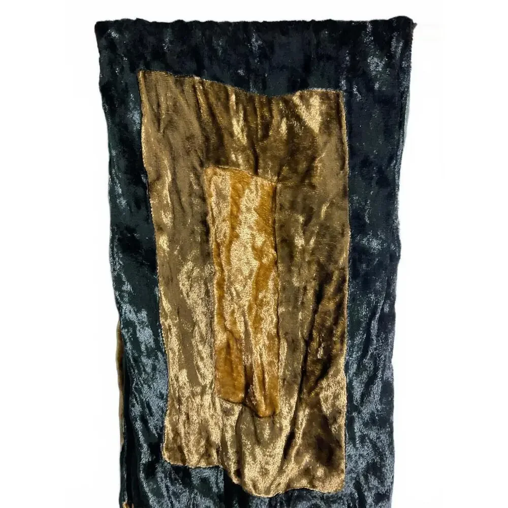 India Arts Velvet Patchwork Women's Scarf in Gold and Greens